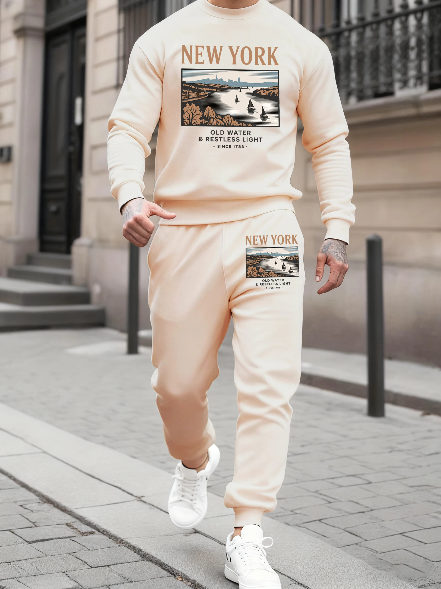 

Нью-Йоркские старые водные принты, флисовые зимние мужские спортивные штаны с капюшоном, осенние спортивные штаны с эластичной резинкой на талии, спортивные мягкие толстовки