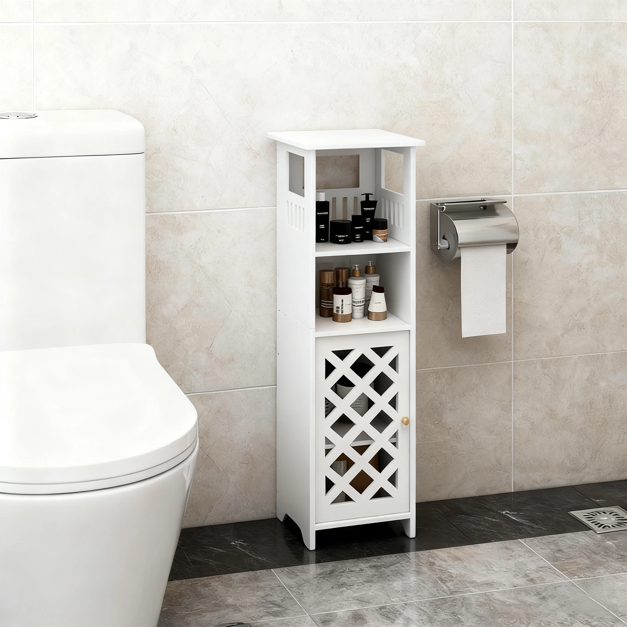 Badezimmerschrank, Aufbewahrungsmöbel, Boden-Badezimmermöbel mit Tür und Regalen für Wohnzimmer, Schlafzimmer, Küche, Flur usw., Weiß