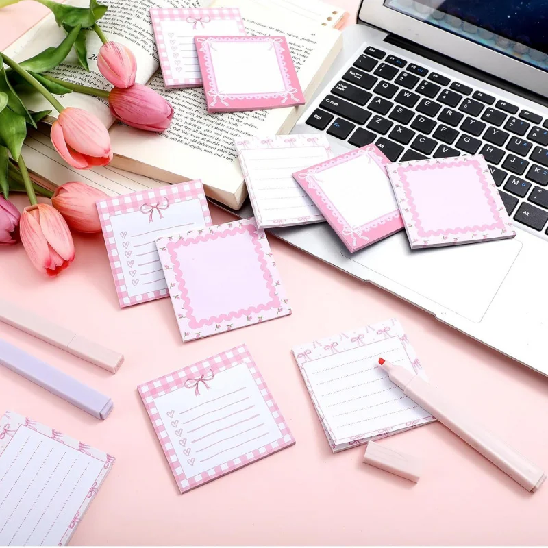 Notes autocollantes à nœud rose, bloc-Notes auto-adhésif détachable de Style Ins, autocollants de liste de choses à faire, bloc-Notes d'école et de bureau, cadeau de récompense 1 pièce