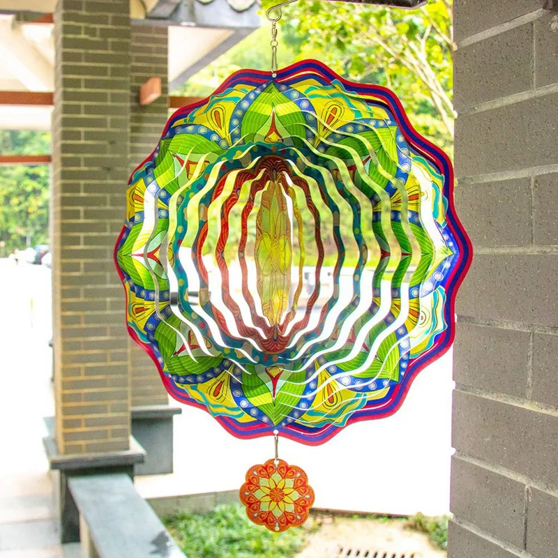 Edelstahl Wind Spinner Indoor Outdoor Garten Dekoration 11,6 Zoll mehrfarbige Mandala Wind Spinner Geschenk
