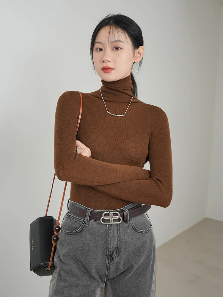 

Вязаный свитер с высоким воротом, однотонный, универсальный базовый слой, осенне-зимний, из смесовой шерсти, комфортный крой, модный, для повседневной носки