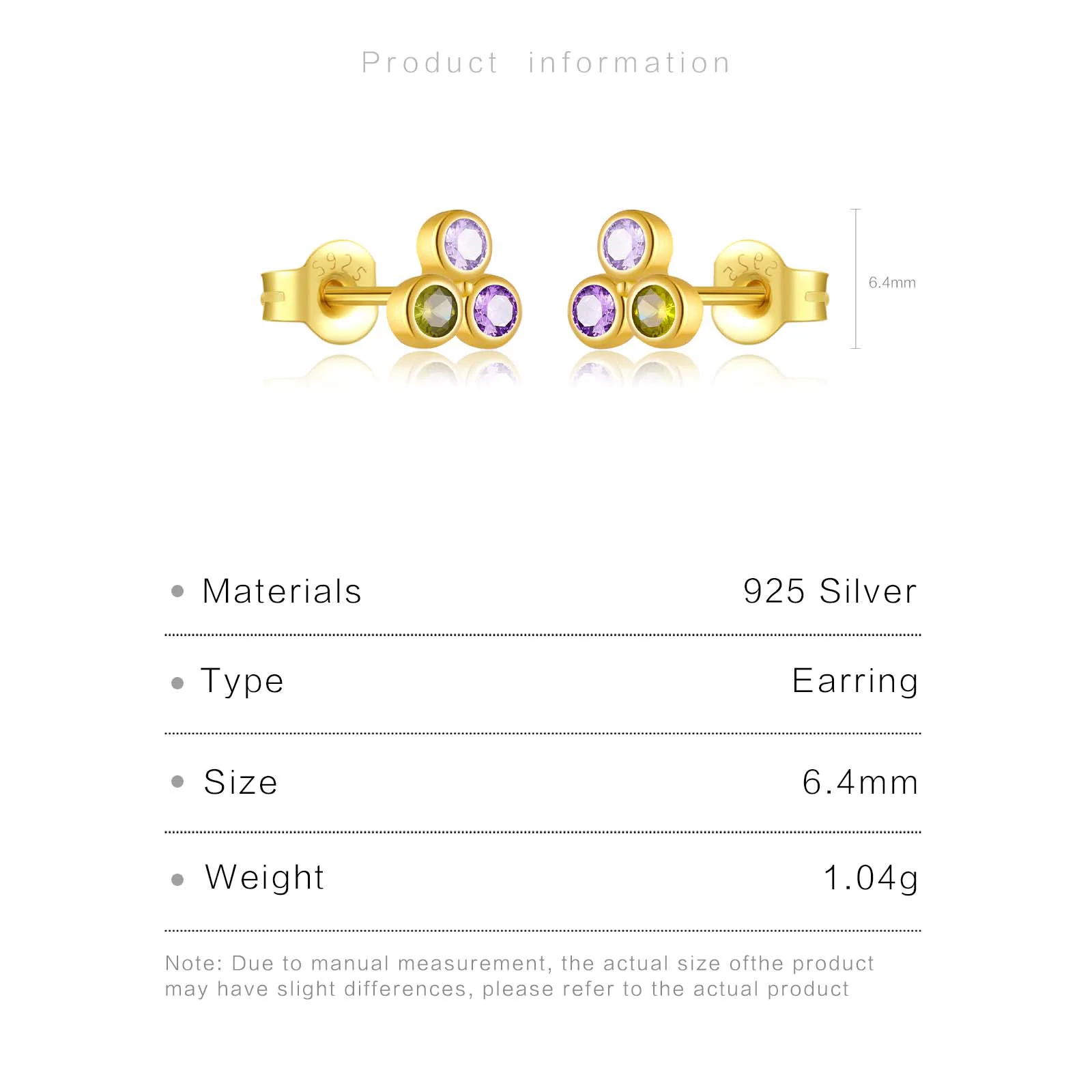 DPLAOPA 925 Sterling Silver Colorful Rainbow 2024 Stud Earring Clips Piercing Pendientes Women Silver Fine Jewelry