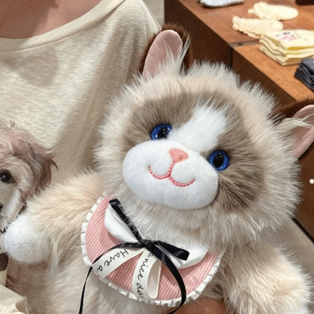 New Fur Material Backpack Large Capacity Lifelike Stuffed Animal Bag Fluffy Soft Ragdoll Cat School Bag Birthday Gift