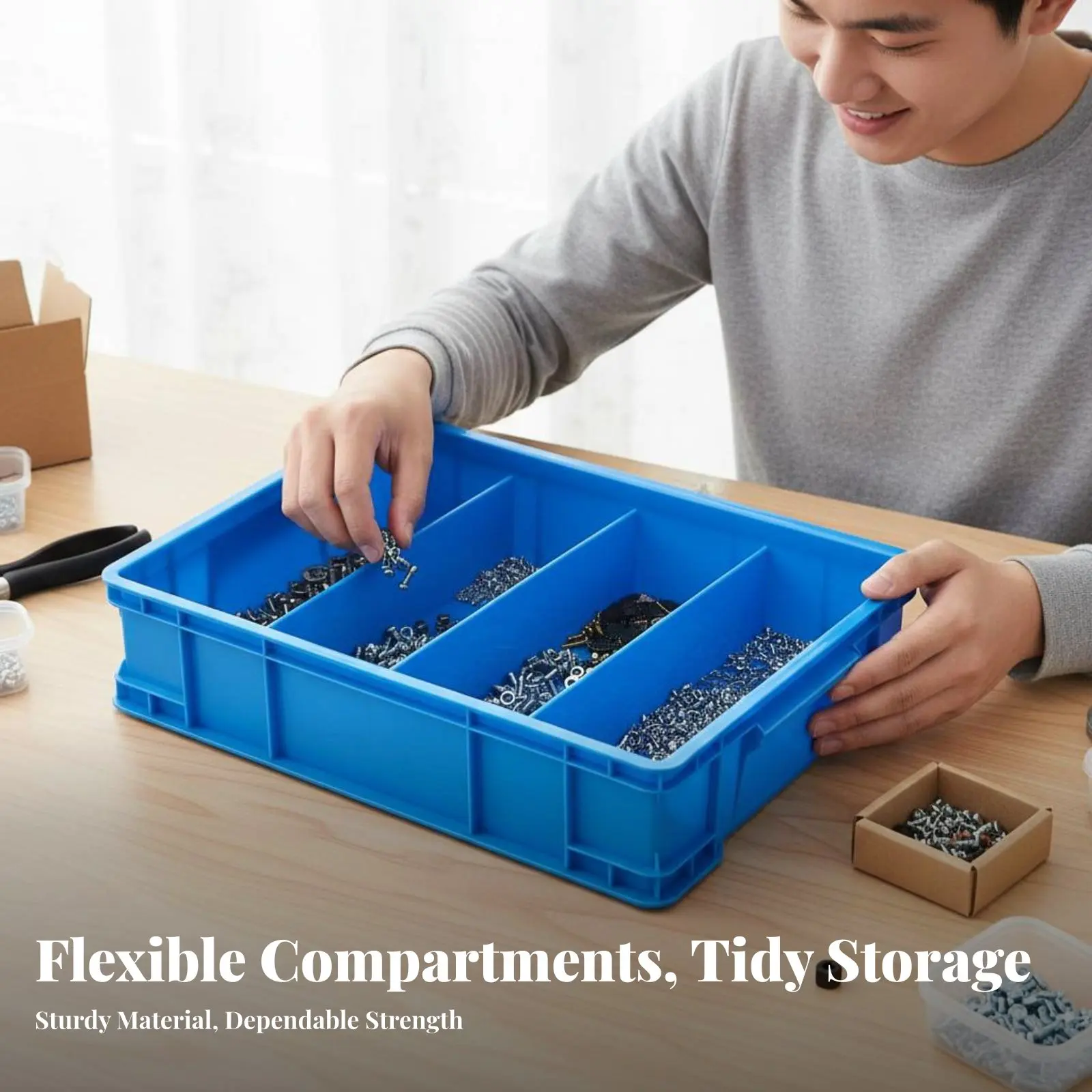 

Adjustable Compartment Box Transparent Lid Parts Organizer Stackable Design sturdyDuty for Craftsmen, Workshop, Craft Room, Shed