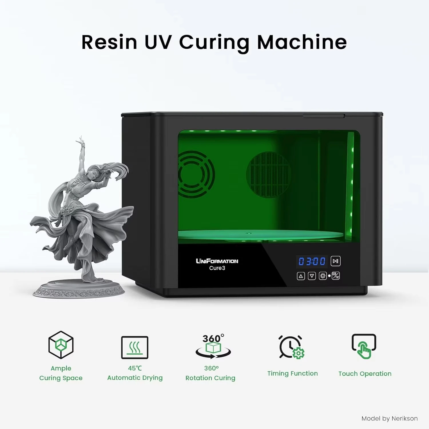 Máquina de curado Uniformation Cure3, estación de curado de resina UV de 405 nm con 360 ° Caja giratoria para la serie GK3 y otras impresoras 3D