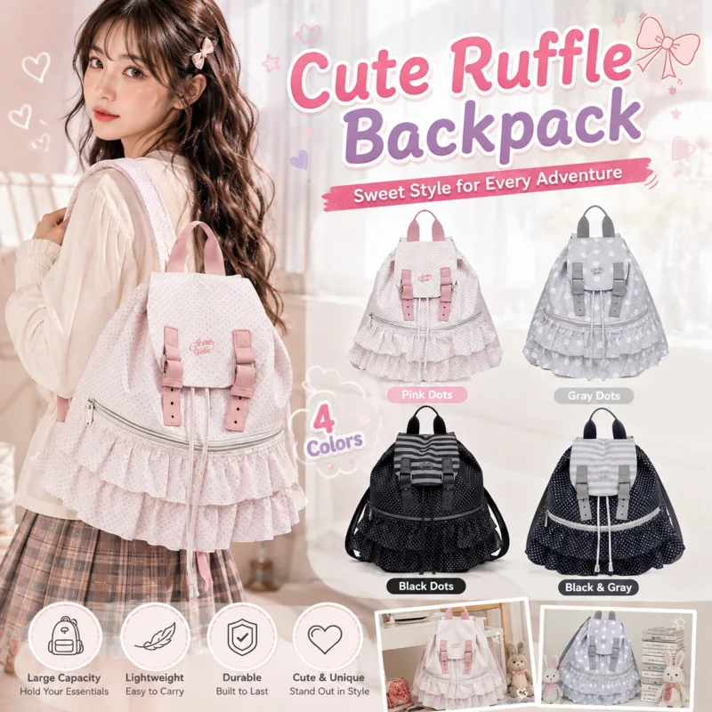 cute-pink-polka-dot-lace-ruffle-backpack-korean-style-large‑capacity-school-shoulder-bag-students-daily-travel-holiday-gift-new