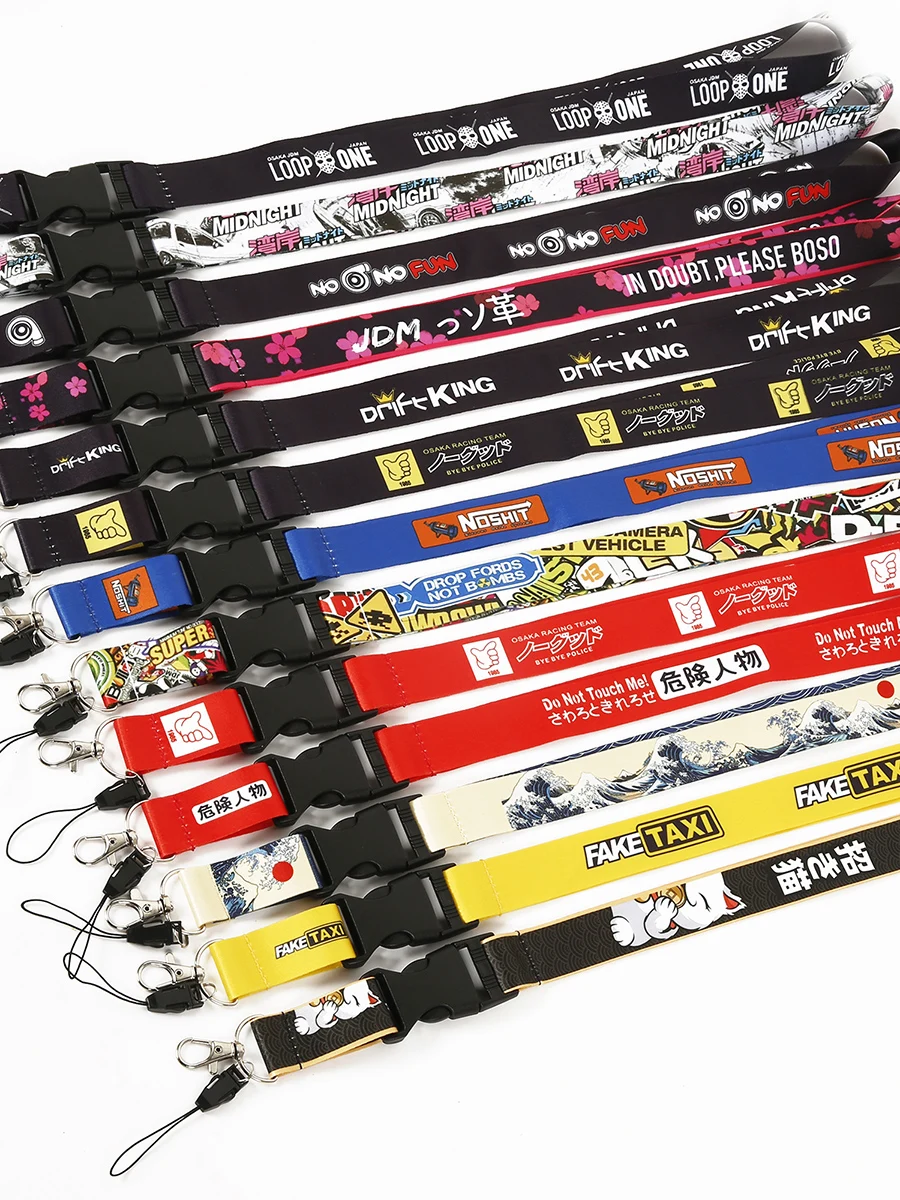 NEW JDM Style Lanyard Keychain Work Card ID Cell Phone Key Hanging Neck Lanyard NOS FAKE TAXI Keyring Motorcycl Auto Accessories