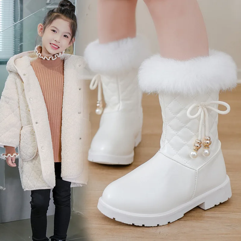 

Winter Girl Boots Fashion Versatile Long Tube Boot Comfort Casual Cotton Boots Warm Princess Girl Shoe Velvet Simple Snow Boot