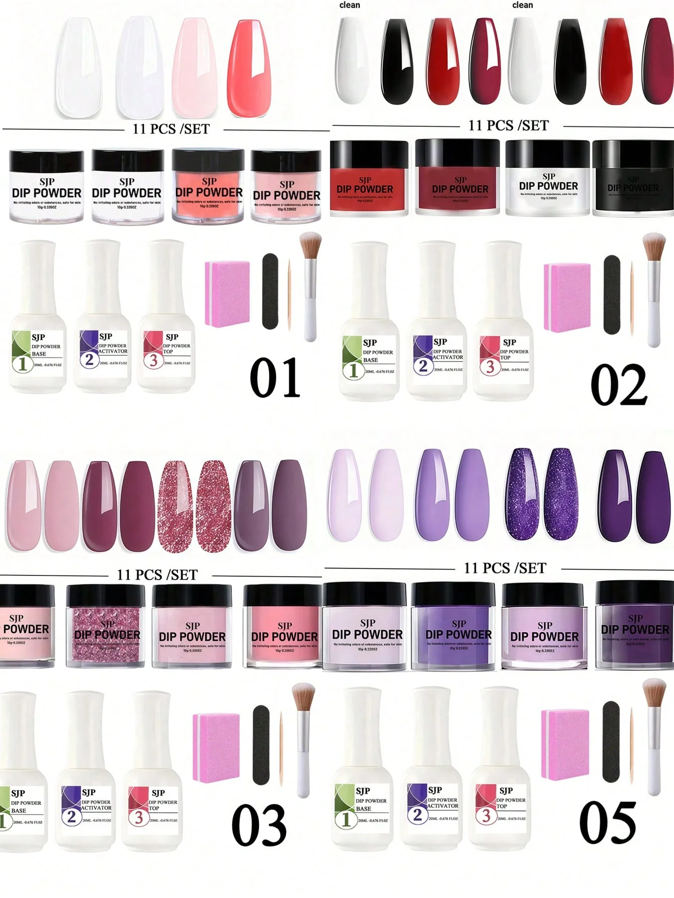 

11 PCS Dip Powder Nail Kit, Black Green Blue Purple 4 Colors Nail Dip Powder Kit Starter Set For Beginners With Dipping Powder
