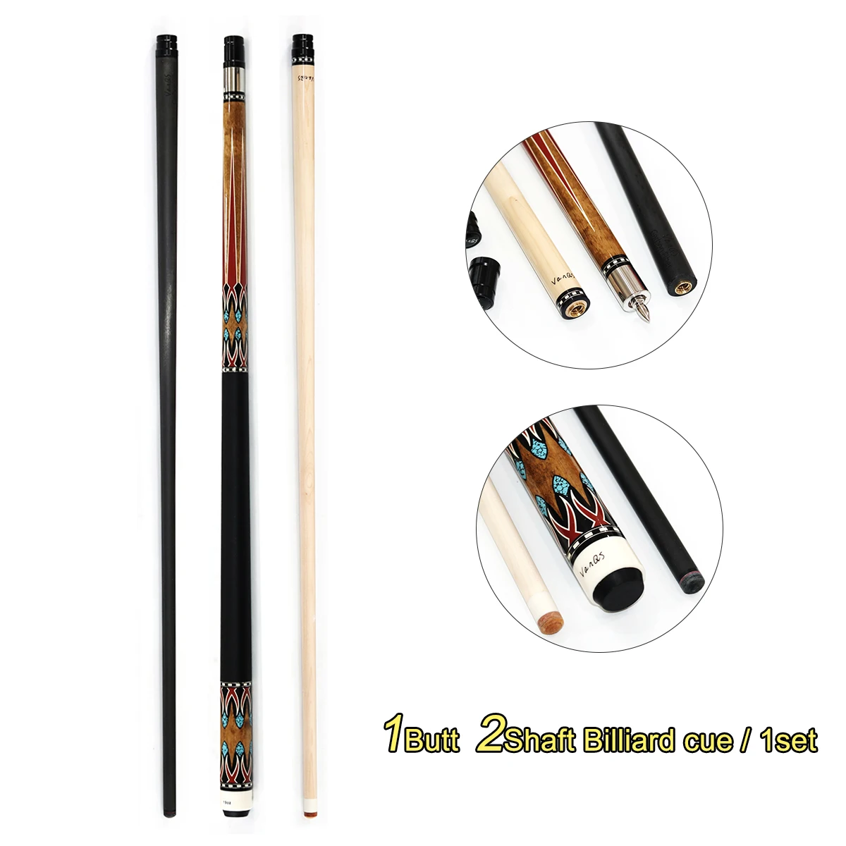 

Lilqiong/VanQs 58'' 1/2-pc Billiard Pool Cue with Double Fiber Shaft with Real Leather Wrap Stainless steel Uni-loc Joint