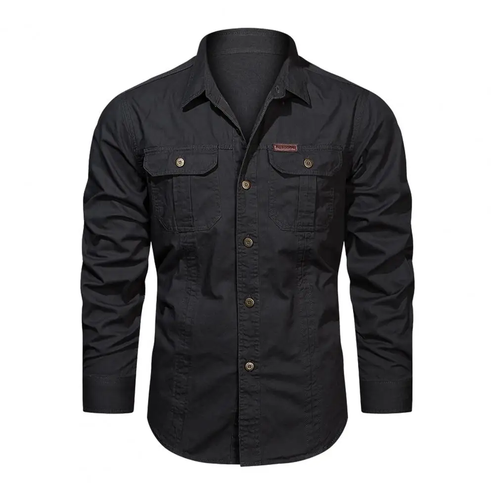 

2023 Cargo Shirt Men Long Sleeve Casual Cotton Shirts High Quality Camisa Militar Overshirt Brand Clothing Black Blouses