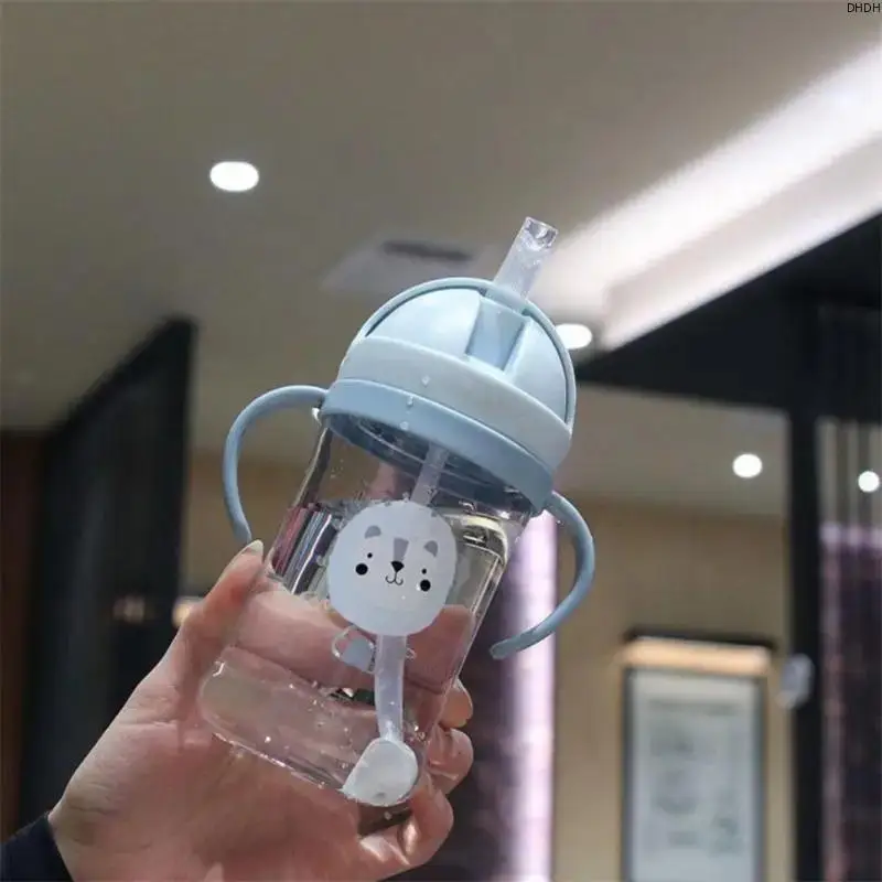 350ml Cartoon Pattern Outdoor Child Drinking Bottle with Straw Baby Feeding Cup Training Portable Handle Water Bottle Watercup