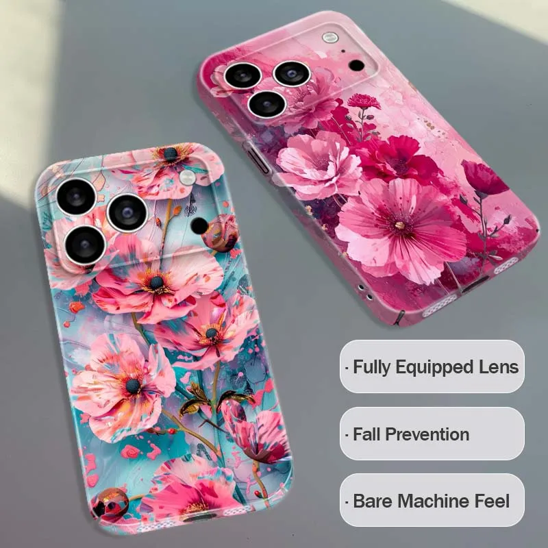 

Beautiful Pink Flower Painting Phone Case For Apple iPhone 17 16 16E 15 14 13 12 11 Air Pro Max Plus Feilin Protective Shell