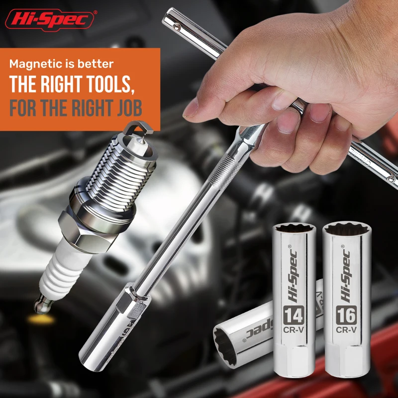 Kunci Soket Busi Mobil Hi-Spec Universal 14/16mm Kit Pemasangan Penggantian Perbaikan Magnetik Penghapus Busi Untuk Perbaikan Mobil