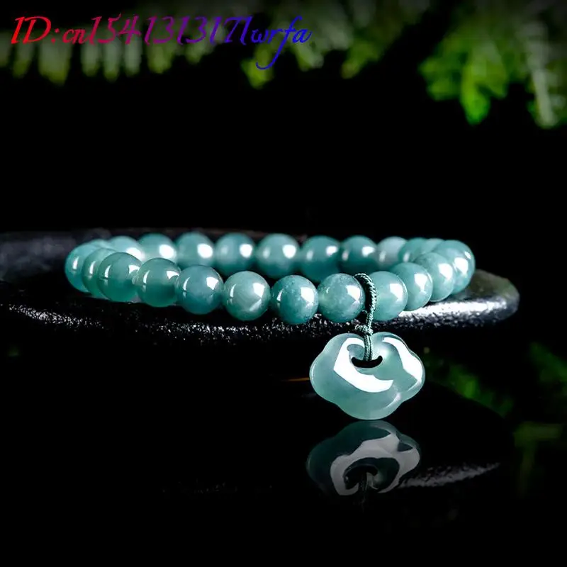 S Blue Myanmar Jadeite Ruyi Bracelet Fashion Accessories Beads Bangle Charm Amulet Real Jewelry Vintage Natural Burmese Jade