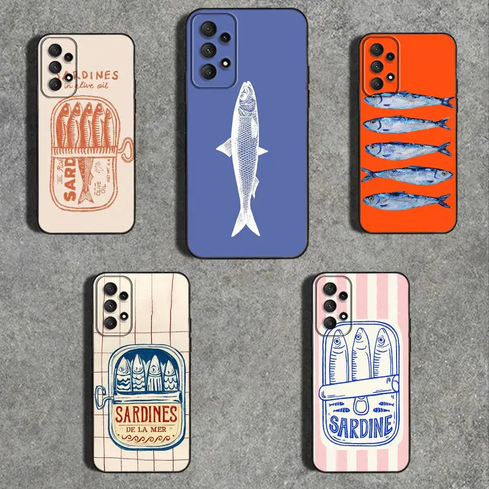 

Fish F-Funny Sardines-S Phone Case For Samsung Galaxy A73,31,32,72,41,53,52,71,22,5G,Note,J7,8,9 Soft Black Cover