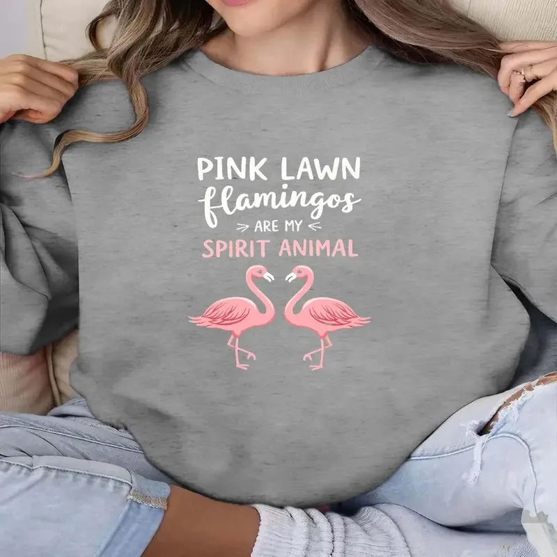 

Зимняя осенняя одежда, женский свитшот большого размера, женский плюс размер, фламинго как дух животных, круглый вырез, дышащая теплая ткань Y2k