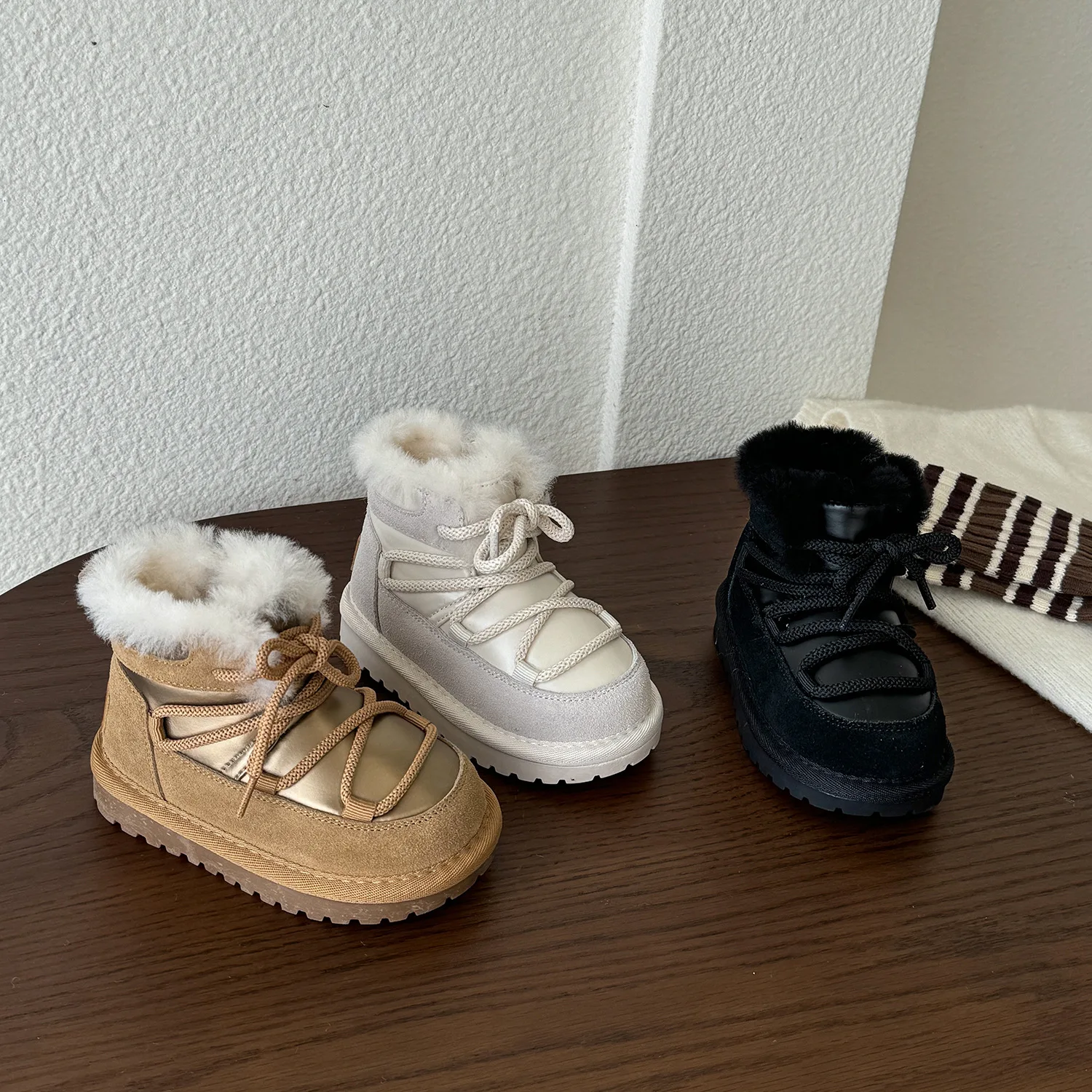 Winter Children Warm Wool Snow Boots Boys Waterproof Proof Short Boots Girls High-top Leather Boots Baby Winter Shoes Warm -20℃