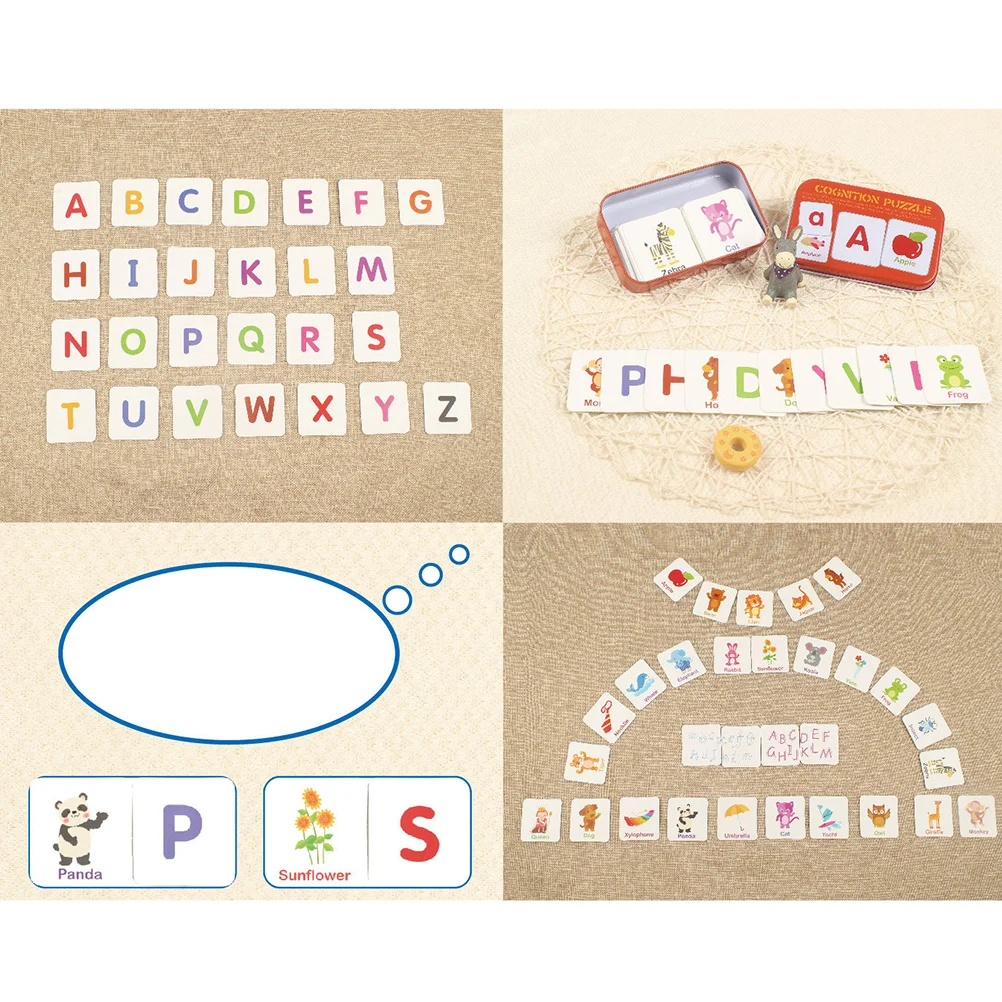 

1 Set 32pcs Kids Literacy Puzzle Board Tin Box Puzzle Toy Creative Educational Playthings Early Learning Cognitive Toy (Blue,