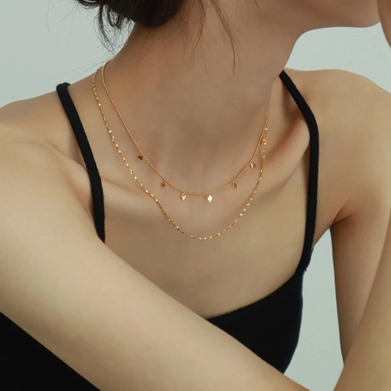 316L Stainless Steel New Fashion High-end Jewelry Rhombus Zircon Charm Chain Necklace Necklace Pendant for Women
