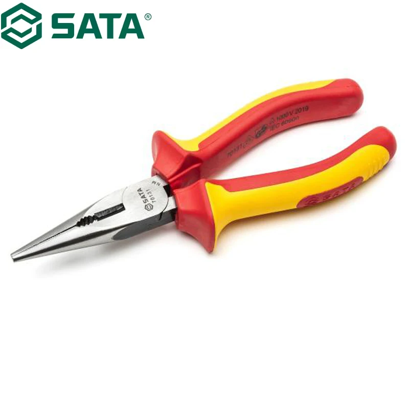 sata-70131-vde絶縁ロングノーズプライヤー-6インチ-滑り止め・防錆コーティング-高グリップ-快適性-強度-耐久性