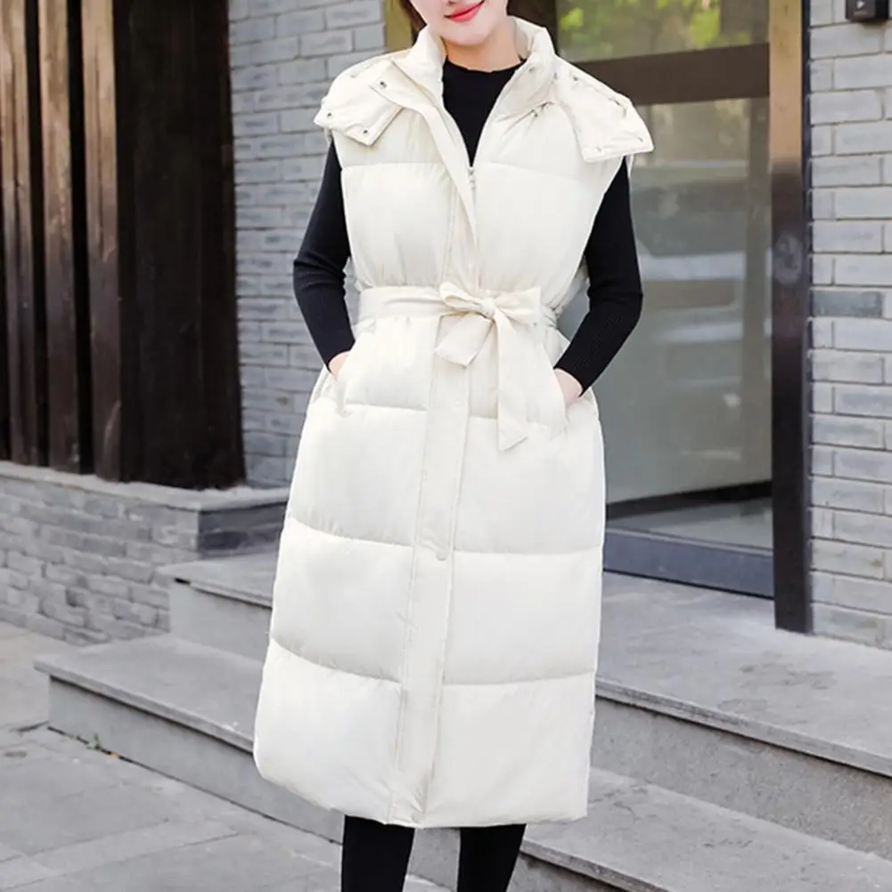 

Long Vest Woman Jacket New 2023 Hooded Fashion Winter Thick Warm Cotton Padded Jacket Sleeveless Coat Female Long Waistcoat