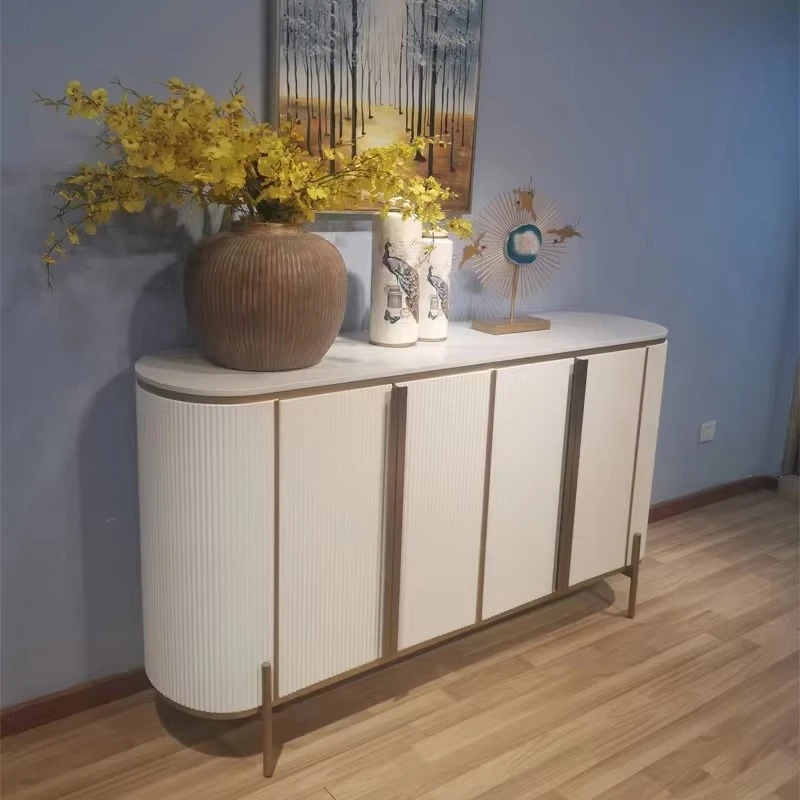 High-quality luxury 2-door sideboard, gold stainless steel buffet, white gloss home furnishing hotel wooden cabinet