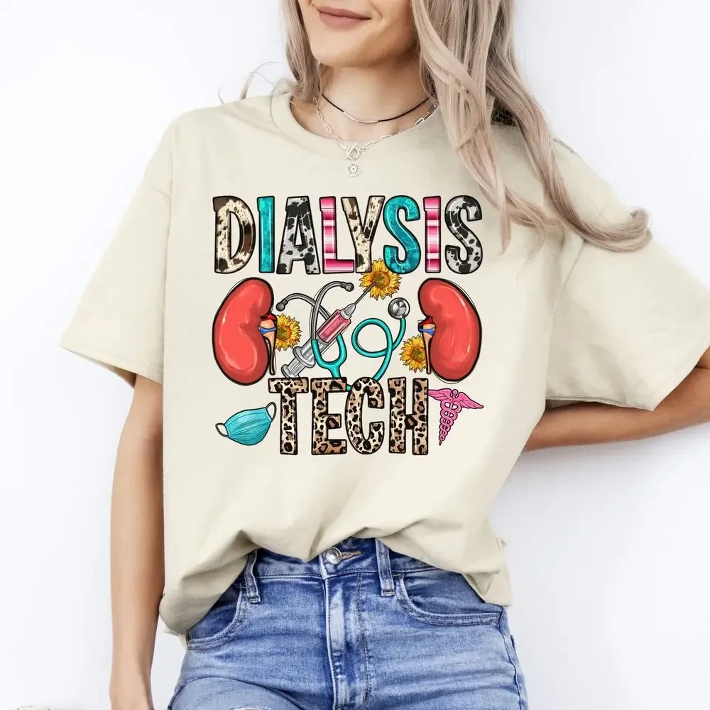 Dialysis tech T-Shirt gift Kidney Dialysis technician Unisex Tee Sand White Spor tops Unisex Summer Short Sleeve