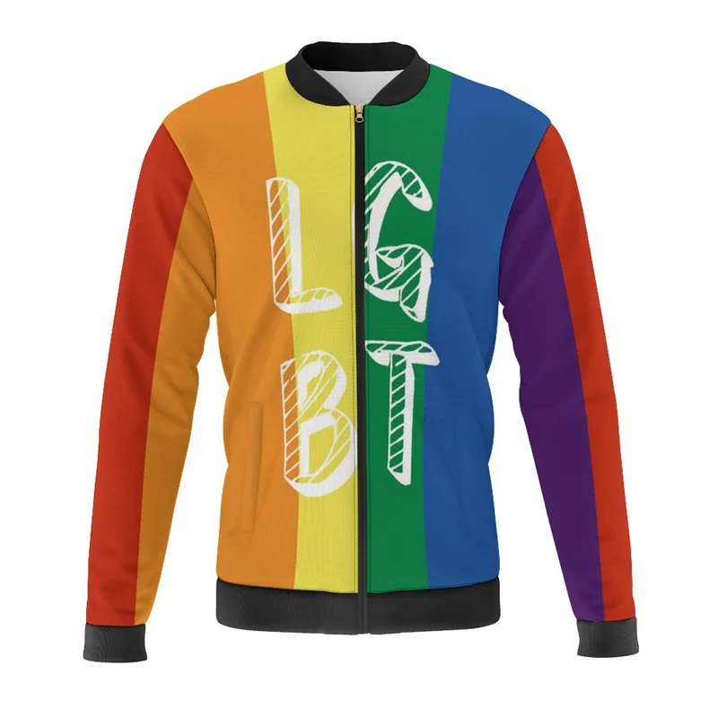 LGBT Gay Rainbow 3d Printed Jackets Bomber Jacket Harajuku Fall And Winter Street Fashion Cool Zipper Tracksuits Male Outerwear