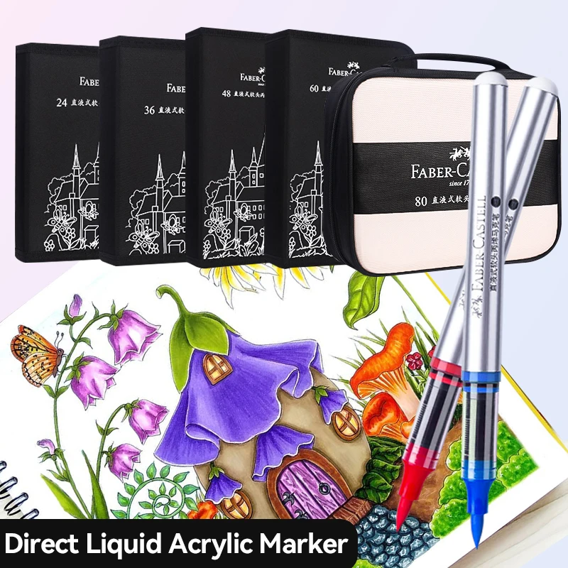 

Acrylic Paint Pens 24/36/48/60/80 Colors Direct Liquid Brush Markers Set with Portable Bag for Stone Painting DIY Art Supplies
