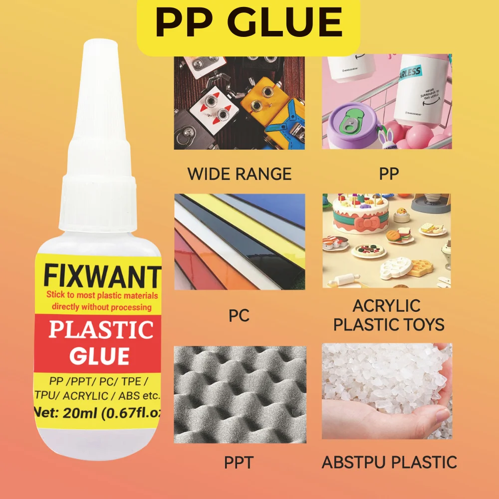 FIXWANT lem PP 20ML PE EVA POM PU plastik kulit tahan air lem lembut Polipropilena perekat PVC kuat