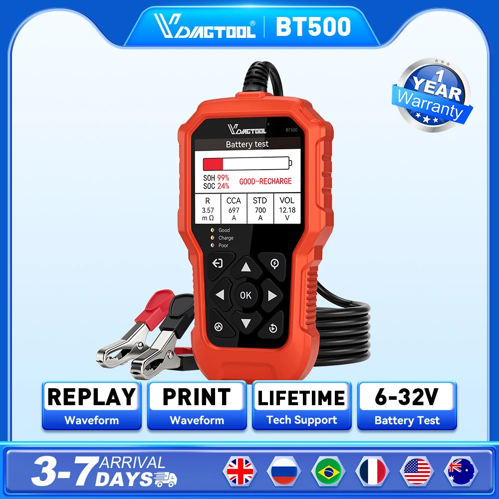 

VDIAGTOOL BT500 6 В 12 В 24 В тестер автомобильного аккумулятора со схемой формы сигнала автомобильный диагностический анализатор сканер автомобиля инструмент