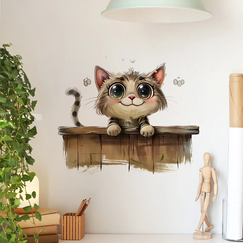 Cartoon Cat Adhesive vinyl Child Wall Stickers For Kids Bedroom Decor Baby Room Drcoration Decorative Vinyl Walls Door Sticker