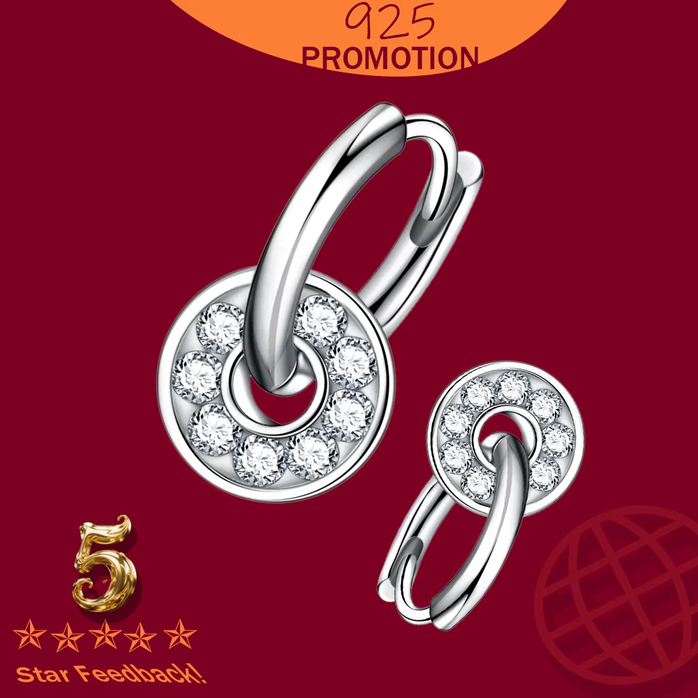 

Серьги-подвески из стерлингового серебра 925 пробы с цирконием и кругом для женщин, милые романтические геометрические индивидуальные съемные украшения для ушей, подарок