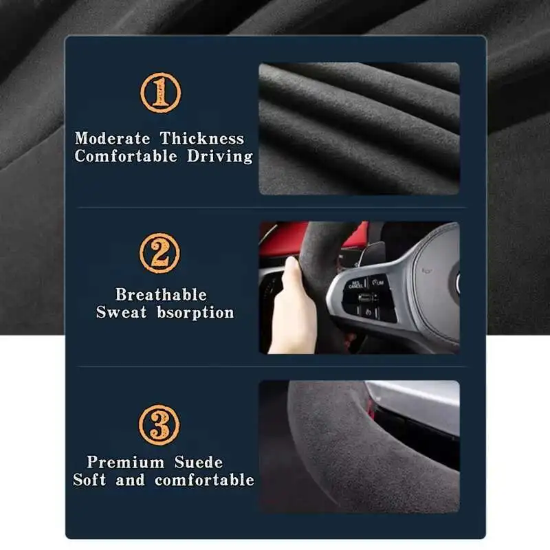 لشركة هيونداي فيلوستر N 2019-2021 i30 N 2018 2019 2020 مخصصة عدم الانزلاق جلد الغزال الأسود جديلة غطاء عجلة توجيه سيارة #2