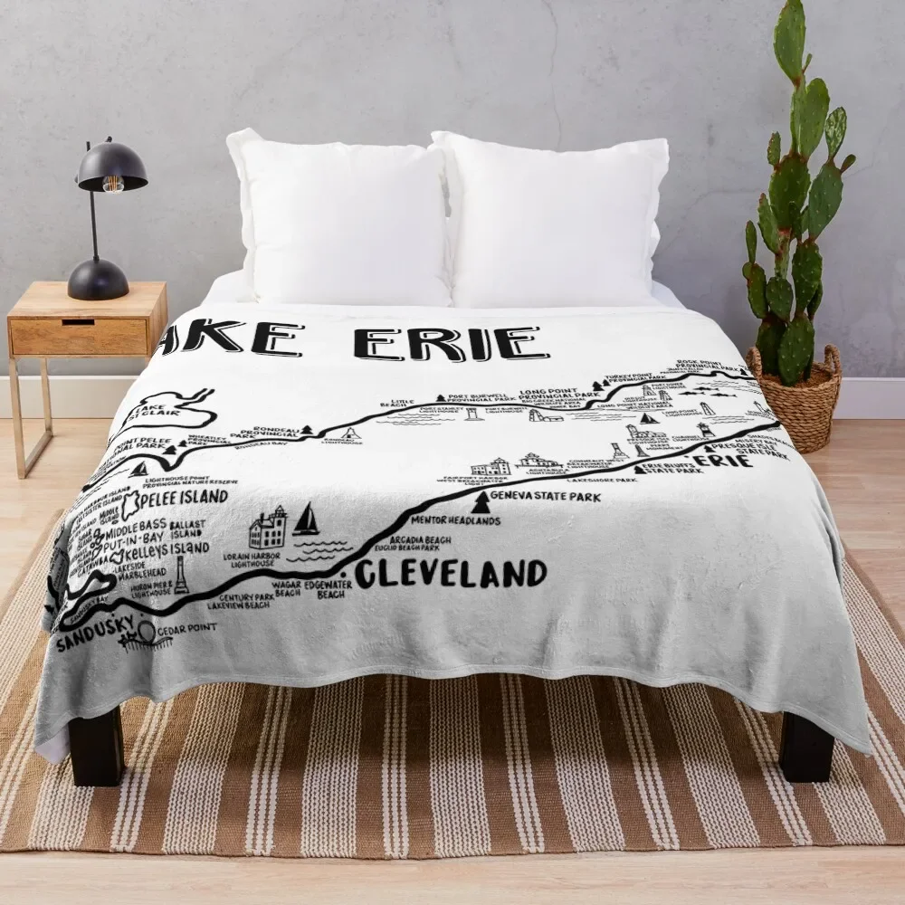 

Lake Erie Map Throw Blanket Soft Warm Blanket Gift for Grandparents