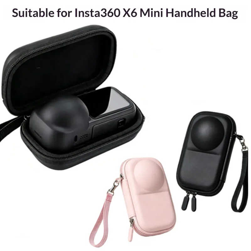 Mini Bag for Insta360 X6 with Wrist Sling/Original Lens Cap Full Protection Hard Shell Case Portable Handbag Accessories Kit