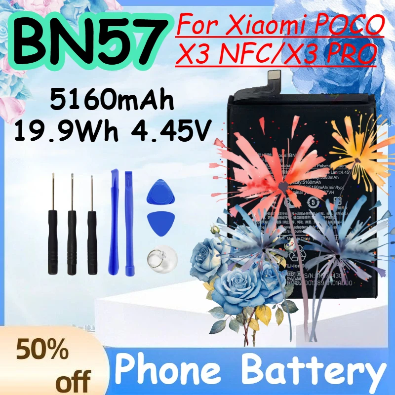 

BN57 5160mAh 19.9Wh 4.45V Battery for Xiaomi POCO X3 NFC/X3 PRO High Quality Replacement Mobile Phone Batteries+Free Tools