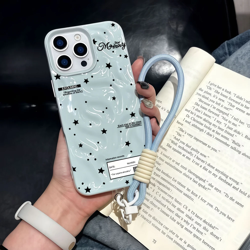 Sternen-Polka-Dots-Muster Falten-Silikon-Handyhülle für iPhone 17 15 13 11 12 14 16 17 Pro Max 15 Plus 17Air mit Lanyard-Abdeckung – Detail 1