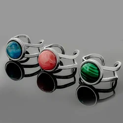 Boho 10mm Natural Stone Open Rings For Wedding Apatite Amethyst Opal Malachite Stainless Steel Ring Women Adjustable