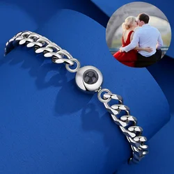 Custom Projection Bracelet Titanium Steel With Picture Cuban Chain Bracelet With Personalized Photo Projection Suitable For Men