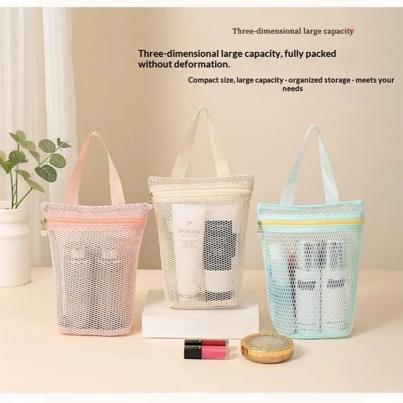Große Kapazität Mesh-Kosmetiktasche Atmungsaktives Netz Transparenter Reise-Make-up-Organizer Glatter Reißverschluss Mehrzweck – Detail 11