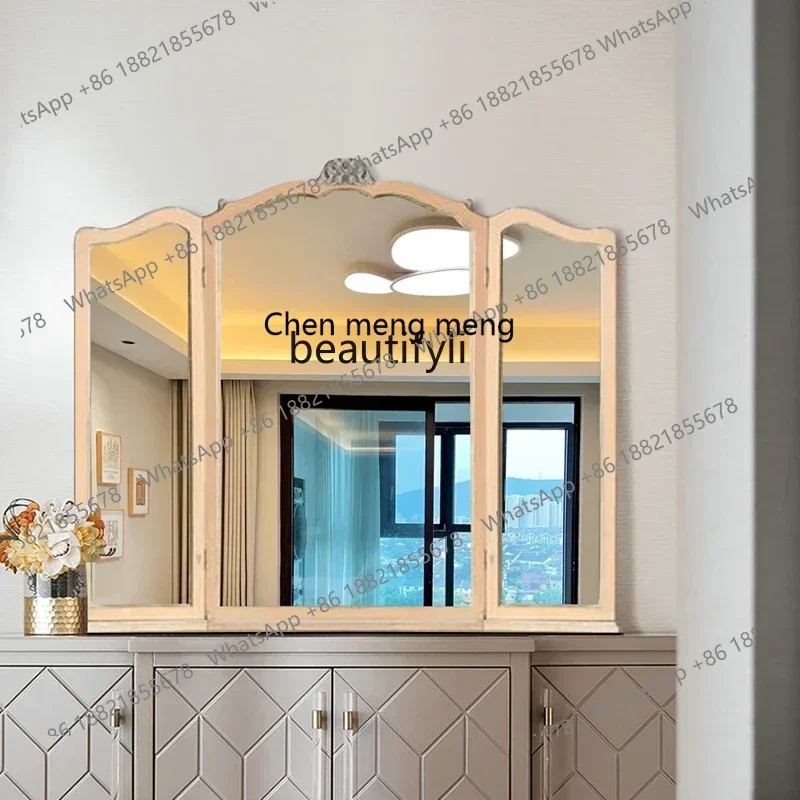 D178   French folding three-sided mirror, vintage fireplace wall hanging, art decoration mirror, bathroom mirror