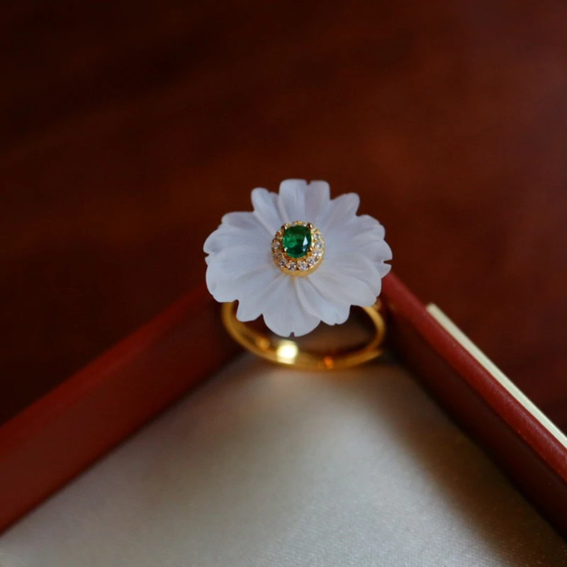 925 Silver Jewelry Ring For Woman Natural White Crystal Flower Stud Luxury Engagement Dating Modian Female Elegant