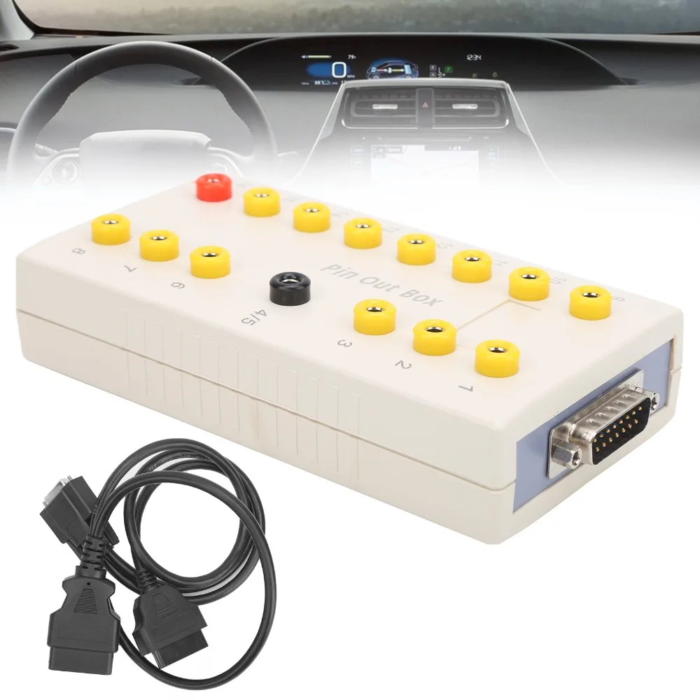 ABS OBD2 Pin Out Box Side DB15 Expansion Port 16 Independent Jack Terminals OBD2 Diagnostic Cable Included OBD Male-Female Cord