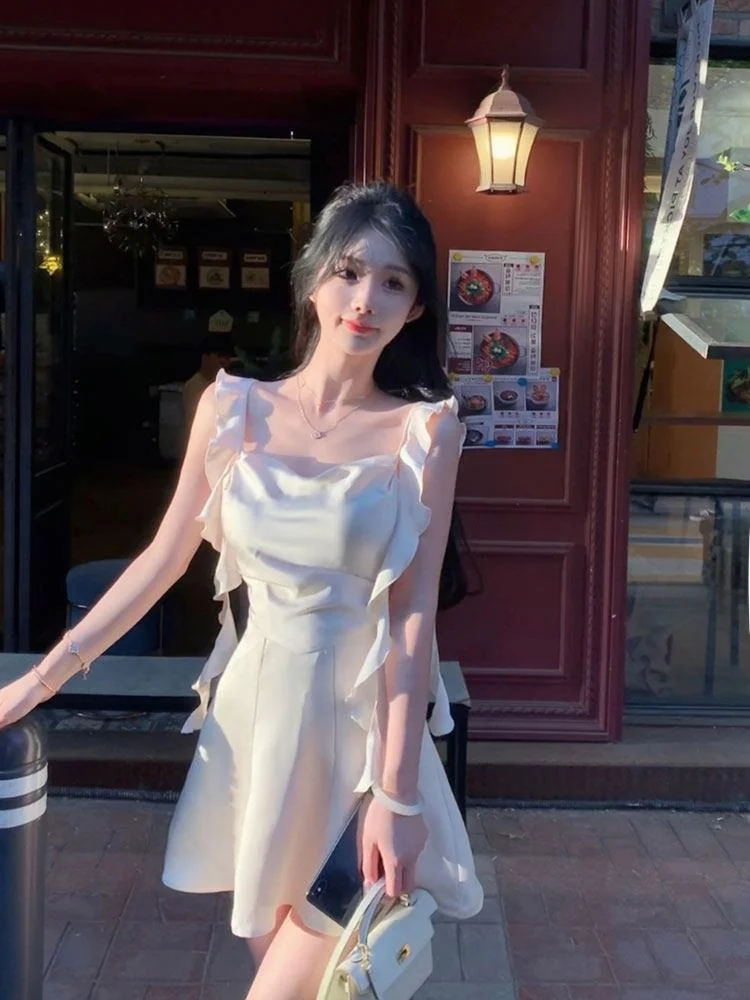 Slimming Design Korean Style Off-Shoulder Short Dress Women's Fashionable Minimalist Pure Desire Sexy Girl  Dress