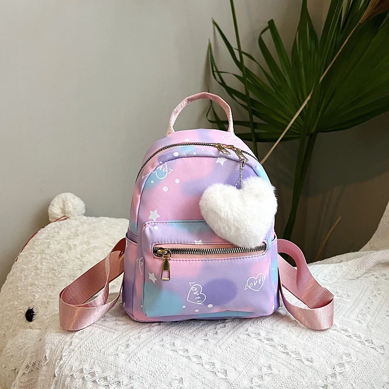 Mini Backpack Women Nylon Cute Small Shopper Handbag Multicolor Book Bags with Heart Pendant Girls Fashion Shoulder Bag