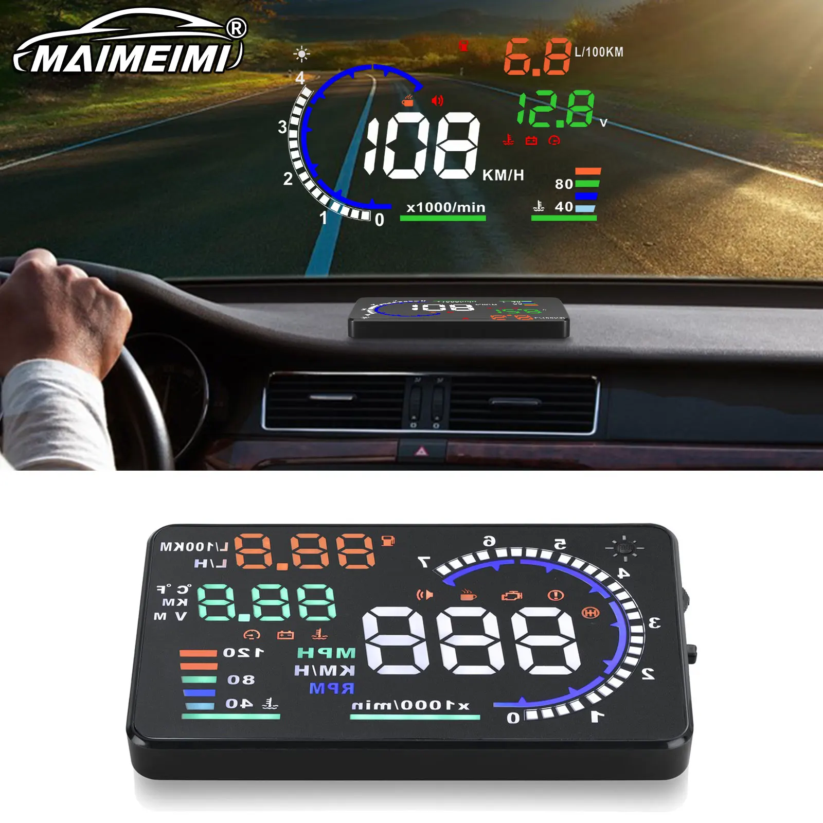 A8 Car OBD HUD Head Up Display Digital OBD2 Speed RPM Windshield Projector Fuel Consumption Engine Temp With Alarm Accessories