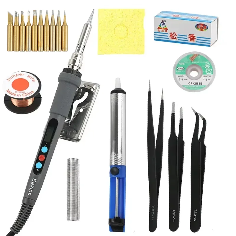 Adjustable Temperature Electric Soldering Iron Kit 60W LCD Digital Display Ceramic Heated Core 220V EU Plug For PCB Desoldering