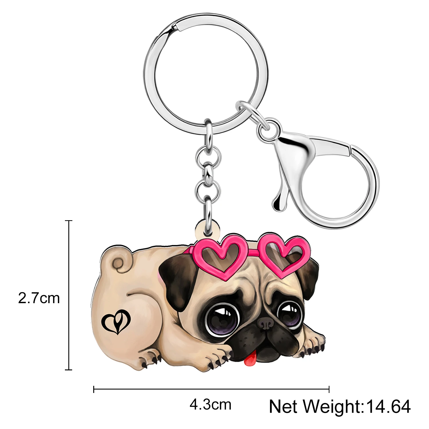 BONSNY Acrylic Big Eyes Pug Dog Key Chains Key Ring For Women Girls Kids Charms Purse Car Keychains Puppy Gifts Accessories